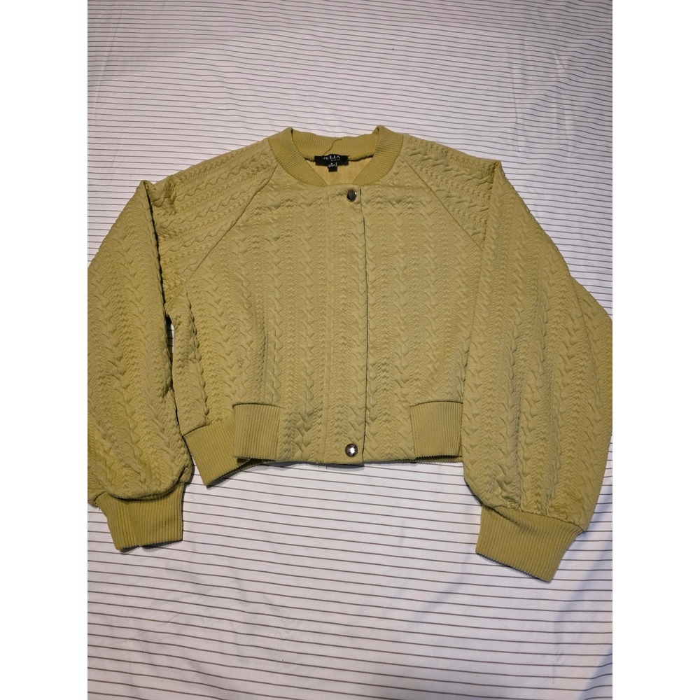 1195 Julia by Love J Yellow Cable Knit Textured Bomber Jacket ST5295-T Small